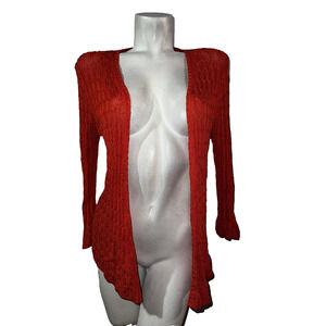 Chico's Sweater Women's Size M (1) Bright Coral Open Front 3/4 Sleeve Cardigan